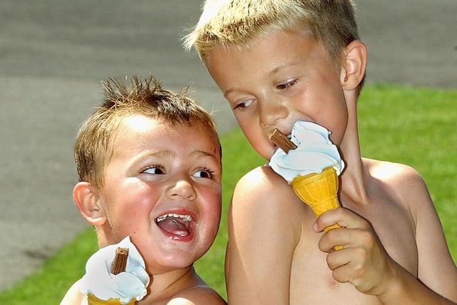 Four-year-old Connor Nelson and his brother Ciaran (7) from South Shore, cooling down with their ice creams in 2003. Blackpool basked in unusually hot temperatures in early August of that year. In fact nationally the highest recorded temperature was on August 10th in Kent when the mercury peaked at a record breaking 38.5C