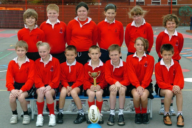 Revoe Community Primary School, 2008l. The rugby team which qualified for the Lancashire Youth Games. Back, from left, Ryan Kirk, Ben Atkinson, Kelsy Allsworth, Chloe Gibbons, Alicia Myerscough and Jack Robinson. Front, from left, Jonathan Holt, Shannon Greatrix, Joshua Harding, Jordan Everington, Cameron Bewley, Jodie Burk and Ryan Dennett.