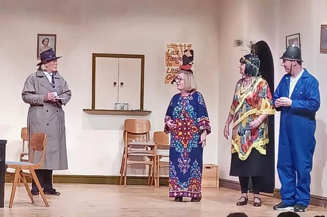 L to R: Marjorie Brown, Denise Flynn, Anne George and Mark Edmonds from the Windmill Players performing in Murder In Little Grimley on 9 June 2022