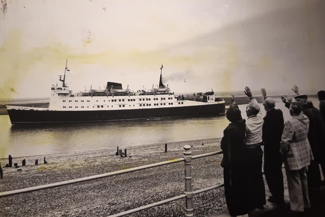 Waving farewell as the Lady of Mann steams out of Fleetwood in 1985