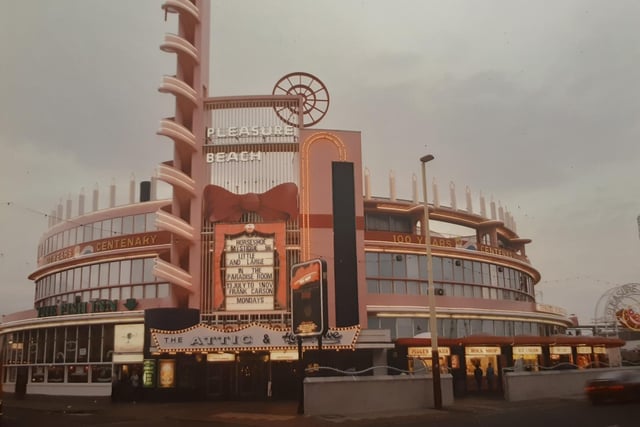 At the entrance to Pleasure Beach in 1996 they were celebrating the park's Centenary. The Attic Nightclub was still there and in the Horseshoe Bar, Mystique were performing, Little and Large with Frank Carson in the Paradise Room