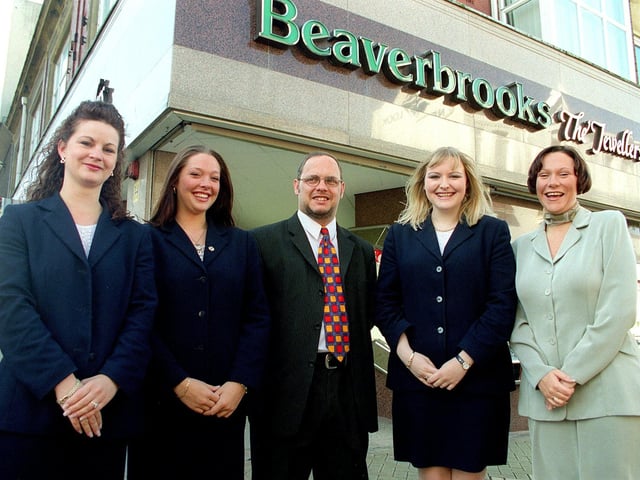 The team at Beaverbrooks jewellers on Church Street in 1998. Pictued are Paula Stennett, Leanne Sapey, Manager Malcolm Shaw, Gwen Wilkie and Vicky Dowsing.