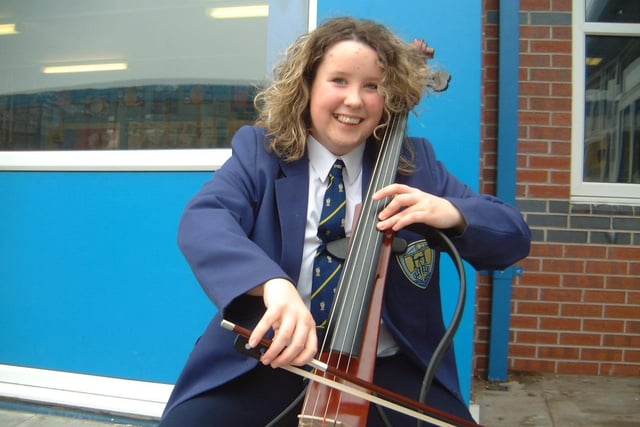 Laura Abbot playing an Electric Cello named Tobias. She had been offered a place at Chetham School of Music in Manchester in 2003
