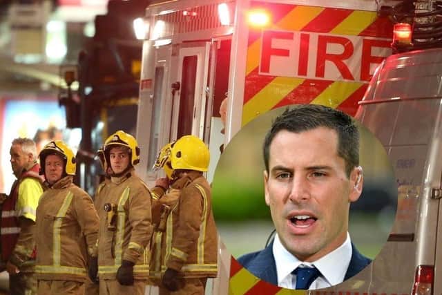 Firefighters (Image: Andrew Milligan: PA), Inset: Conservative MP Scott Benton (Image: PA)