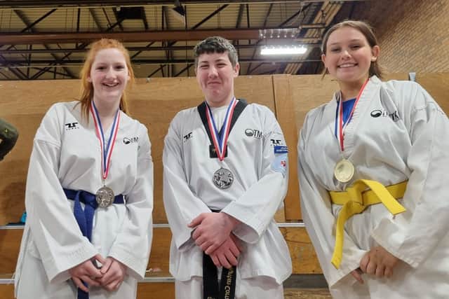 Saphia Brodie, Daynten Cornwell and Grace Gotto from Fleetwood's Mount Taekwondo Club
