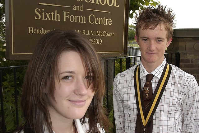 Baines head boy Ben Duerden (18) and head girl Catherine Kenny (18) outside Baines School in 2004