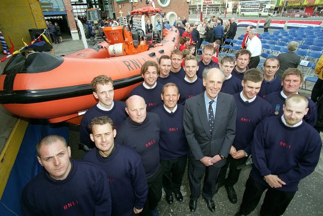 Blackpool RNLI hosted a dedication ceremony for their new lifeboat and lifeboat house. Pic shows Chairman RNLI Committee of Management  David Acland meeting the crew of the new lifeboat 'Bickerstaffe'