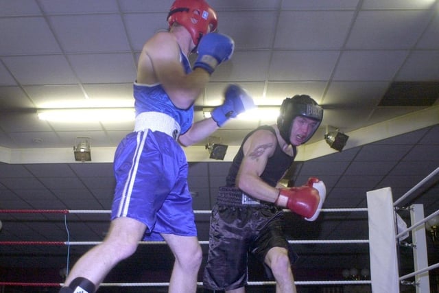 Simon Brown, right, from Kirkham ABC, fighting Preston's Gary Singleton from Elite ABC, at Greenlands Labour Club, Preston, in the East Lancashire and Cheshire boxing championships