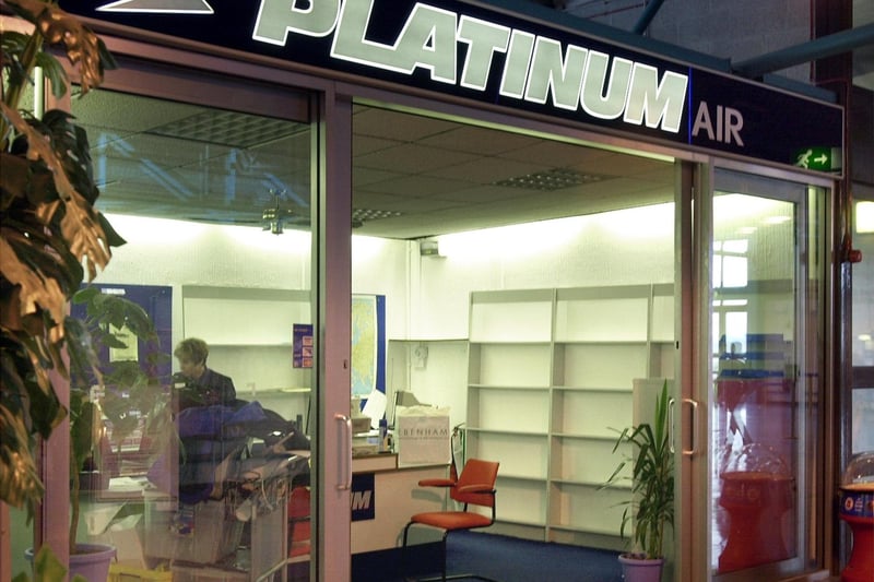 The aftermath of Platinum Air's collapse at Blackpool Airport in 2001. Empty shelves in the Platinum office