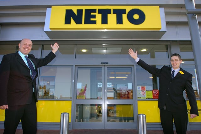 Netto in Vicarage Lane - now Asda and Iceland. This photo shows district manager Simon Finch (left) and store manager Neil Nelson outside the store
