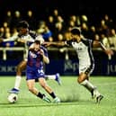 Action from AFC Fylde's narrow defeat at Bromley photo: Steve McLellan