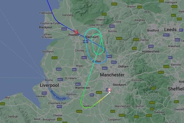 The plane was due to land at London Heathrow Airport but was diverted to Manchester (Credit: Flightradar24)
