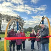 he new swing at Memorial Park and the official opening today left to right Iaine Johntsone, Ella Fletcher, Pauline Smith, Pat Greaves, Yvonne Johnstone from the Friends of Memorial Park and Councillor Simon Bridge, Portfolio Holder for Street Scene, Parks and Open Spaces at Wyre Council