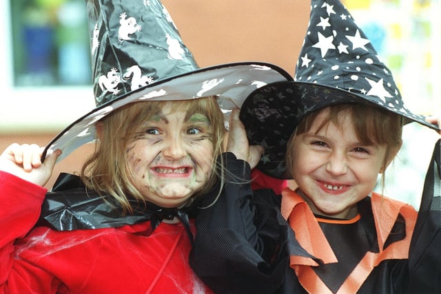 Pupils at St Kentigern's Catholic Primary School in Blackpool went to school in fancy dress, as part of book week in 1999
Lucia Rojek (left) and Fern Wild dressed as witches