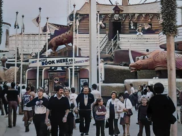 Noah's Ark in the background - one of the theme park's oldest rides coloured in