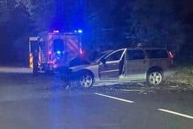 The Volvo crashed after coming off Blackpool Road, Ashton onto the Freckleton bypass at around 10.20pm last night (Thursday, April 28). Pic: Neil Pickup