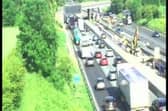 The M56 is closed eastbound, between junction 7 (Altrincham) and junction 6 (Hale), and is expected to stay closed "for some time"