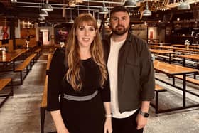 Angela Rayner and Chris Webb at Abingdon Street Market, where they had breakfast before meeting residents at Chris’ campaign office