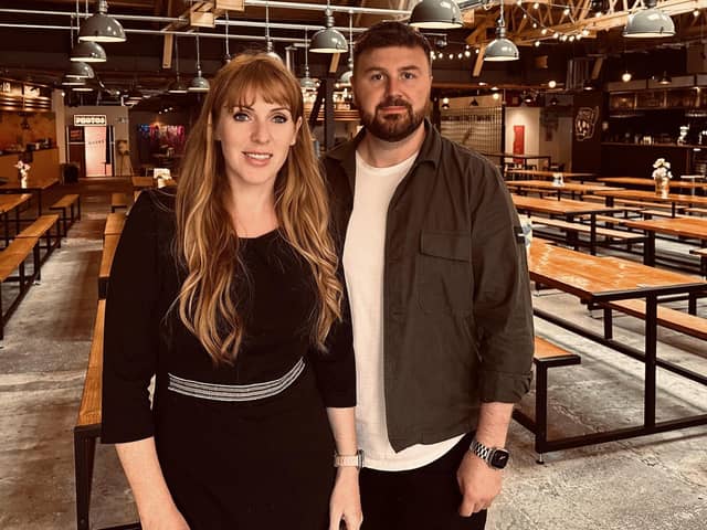 Angela Rayner and Chris Webb at Abingdon Street Market, where they had breakfast before meeting residents at Chris’ campaign office