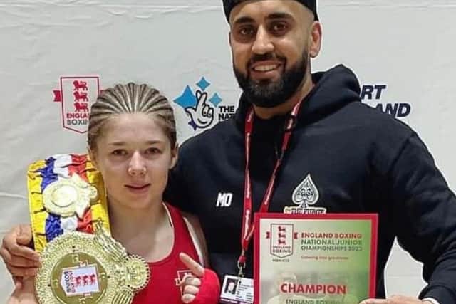 National boxing champion Alice Pumphrey from Blackpool with coach Mo Aziz