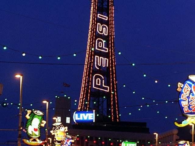 Blackpool Tower was illuminated with the Pepsi logo in 1996