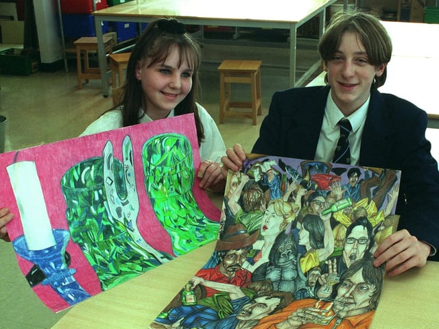 Young Seasiders - Collegiate High School entries. Lindsay Scarborough and John Lewis with their artwork in 1997