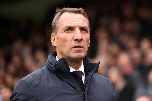LONDON, ENGLAND - APRIL 01: Brendan Rogers, Manager of Leicester City, looks on prior to the Premier League match between Crystal Palace and Leicester City at Selhurst Park on April 01, 2023 in London, England. (Photo by Ryan Pierse/Getty Images)