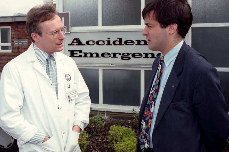 Blackpool Victoria Hospital Accident and Emergency Consultant Nicholas Harrop in conversation with Evan Morris MP, Liberal Democrat spokesman for Health, 1998