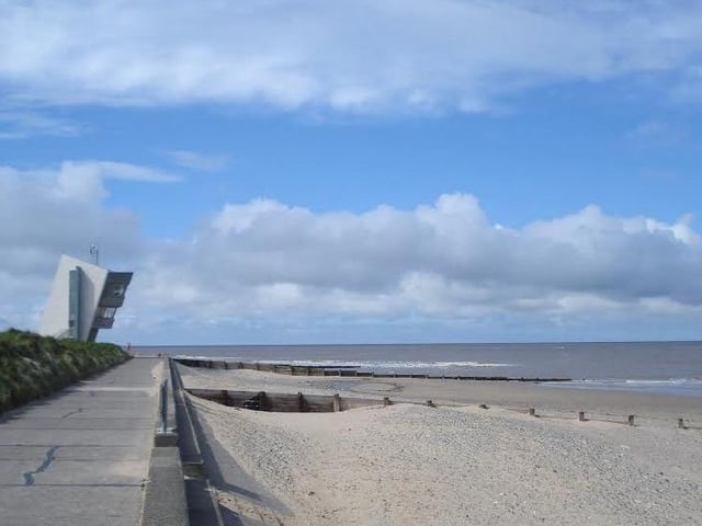 Rossall Beach is the sand and shingle beach heading north beyond the stepped sea defences at Cleveleys