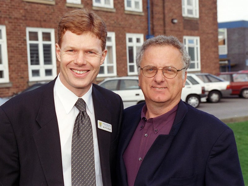 Phil Wood (left) headteacher of Hodgson High School, Poulton in 2000 meets Rob Jolly who had travelled from Memphis, Tennessee to trace back his family who originated from Poulton, with the help of Hodgson High School website