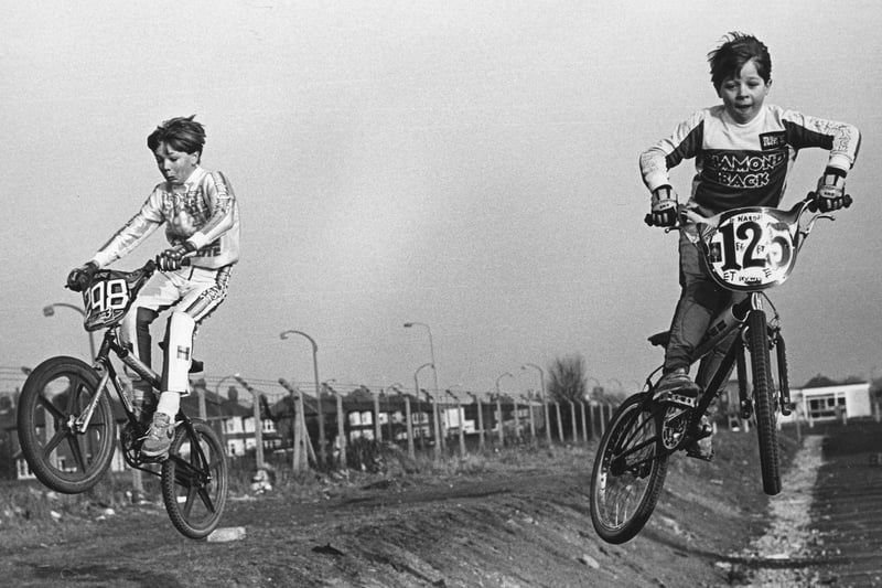 BMX was all the rage. Two lads show their tricks in Marton