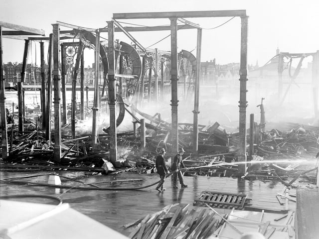 The aftermath of the fire at South Pier in February 1958