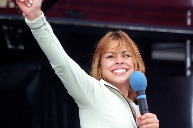 Nineties pop sensation Billie, who had become the youngest singer to have a Number One since Helen Shapiro, salutes the crowd at Blackpool's Radio One Roadshow, 1998