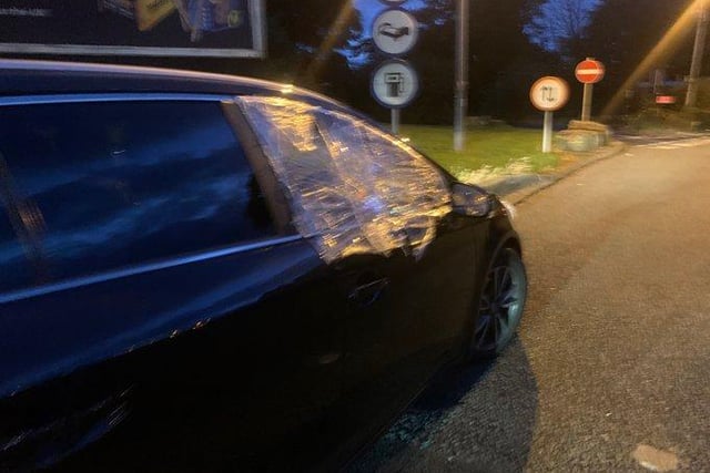 This car was stopped as it was just about to leave Forton Services onto the M6 to drive to Scotland. 
The window had been covered with cling film providing zero visibility for the driver. 
Police made sure it was removed with immediate effect.