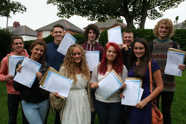 Collegiate High School pupils on GCSE results day 2013. Back Row: Jake Walley, Callum Taylor Daniel James Graham Walker and Ryan Sweeney
Front Row: Lydia Bradley, Stevie Kirby, Joanna Higgs and Molly Simpson