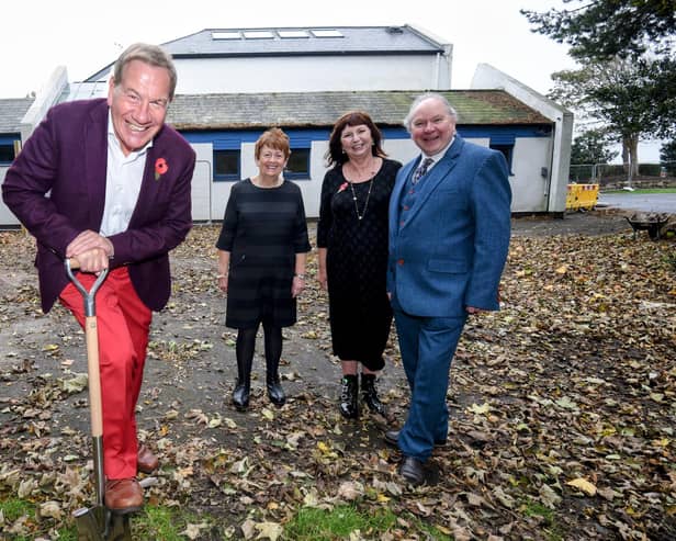TV presenter and former politician Michael Portillo cuts the turf in November 2021 to signal the start of the foundation work for the education centre and studio at Lowther Pavilion with trustees Teresa Mallabone and Rosie Withers and CEO and artistic director Tim Lince.