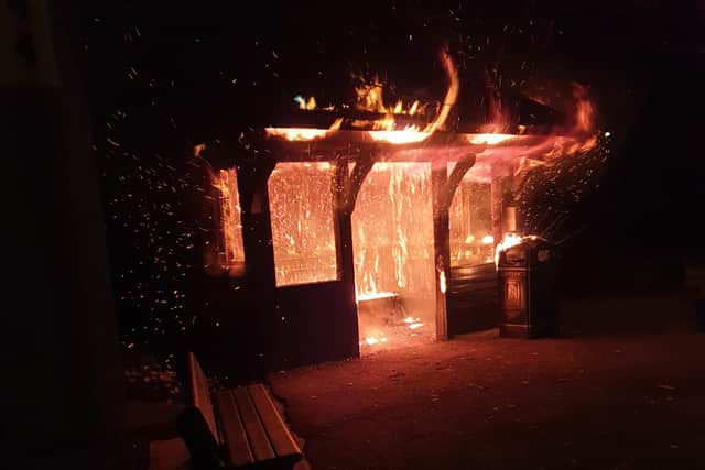 Shocking footage captured the moment a bus shelter went up in flames in Cleveleys. (Photo by Mark Andrews)