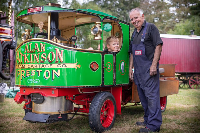 Alan Atkinson and his grandson Raiph Roberts with their half scale Atkinson wagon.