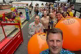 David Hay (front of photo) with other space hopper champs and '1970s' participants in the Queens Platinum Jubilee Pageant