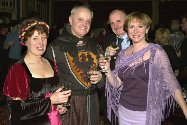 Mediaeval Night at the Baronial Hall (Winter Gardens).  From left, Barbara Osburn, Hugh Osburn, David Naden and BBC Radio Lancashire presenter Sally Naden