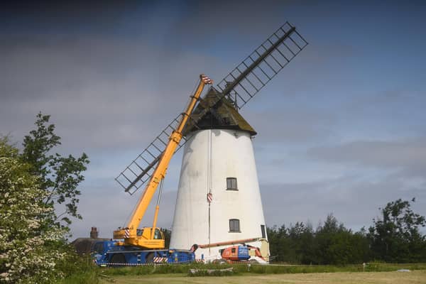 The sails are removed from Little Marton Windmill by Wesham-based specialists Gilletts.