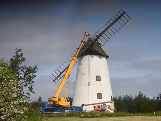 The sails are removed from Little Marton Windmill by Wesham-based specialists Gilletts.