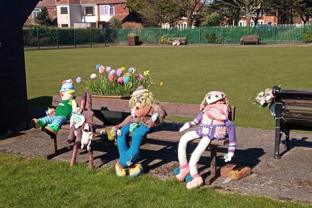 Some interesting characters created by the yarn bombers in Highfield Park in South Shore, Blackpool