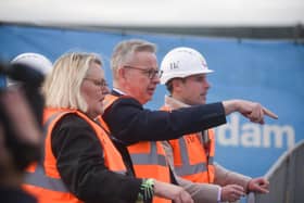 Levelling Up minister Michael Gove at the Blackpool Central development. He is pictured with council leader Lynn Williams and MP Scott Benton.