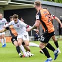 AFC Fylde's Nick Haughton in possession during their defeat to Barnet Photo: AFC Fylde