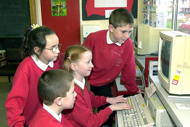 Upper School pupils at work at St. Edmund's RC Primary School, Fleetwood. From left, Zoe McConville, Lewis Broten, Louise Edgar and Robert Mather