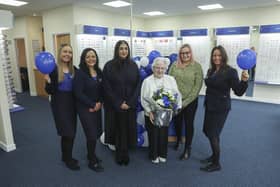 Scrivens Blackpool team members with VIP customer, Dorothy Southall (centre) 