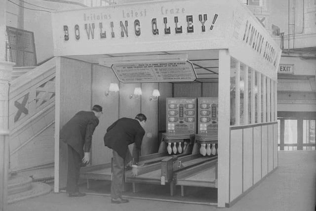 Bowling Alley at Blackpool Winter Gardens in 1959. Check out the words on the sign 'Britain's Latest Craze'