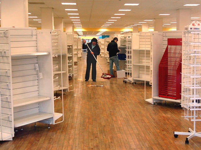 Mopping up after Woolworths in Blackpool closed its doors for the last time