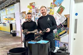 Conor Devlin (right), of Sneaker Cleaner Blackpool,  with Joe Walmsley, manager of Abingdon Street Market